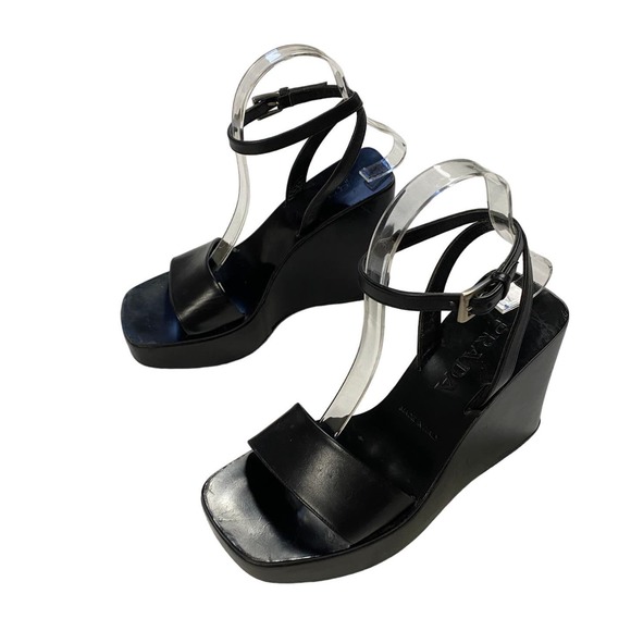 90s Prada Black Leather Platform Ankle Strap Heels - Picture 7 of 7